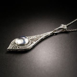 Vintage Edwardian Moonstone and Diamond Pendant Necklace