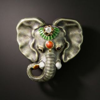 Vintage Elephant Brooch with Diamond - 2