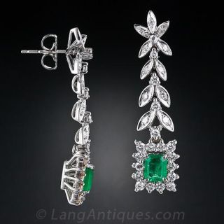 Vintage Emerald and Diamond Drop Earrings