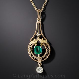 Vintage Emerald and Diamond Pendant 