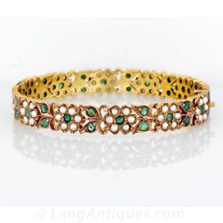 Vintage Emerald and Seed Pearl Bangle Main View