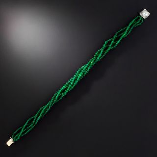 Vintage Emerald Bead Bracelet with Diamond Clasp - 1