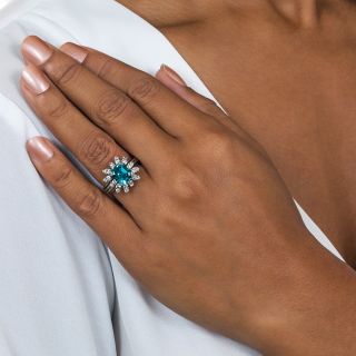 Vintage Emerald-Cut Blue Zircon and Diamond Ring