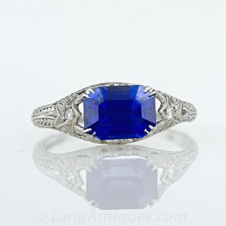 Vintage Emerald Cut Sapphire Solitaire Ring