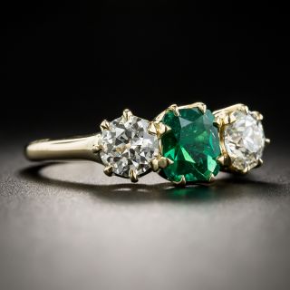 Vintage Emerald Diamond Three-Stone Ring