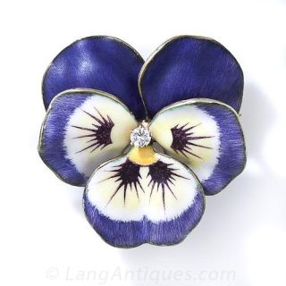 Vintage Enamel and Diamond Pansy Pin