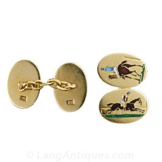 Vintage Enamel and Gold Horse and Jockey Cufflinks