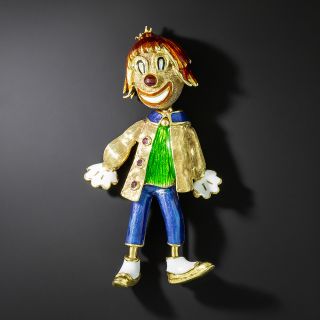 Vintage Enamel Clown Brooch - 2