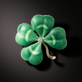 Vintage Enamel Four-Leaf Clover and Diamond Brooch - 3
