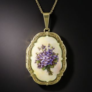 Vintage Enamel Purple Posey Locket, Austrian - 2