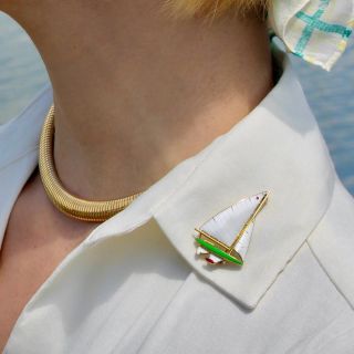 Vintage Enamel Sailboat Brooch by Sloan & Company