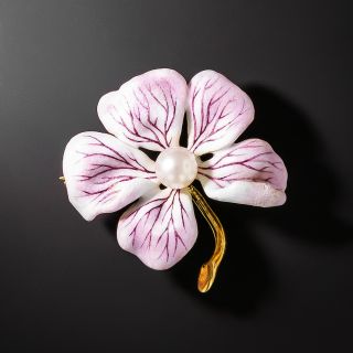 Vintage Enamel Violet Flower Pin By Larter - 2