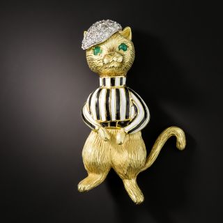 Vintage Enameled Cat Jockey Brooch - 2