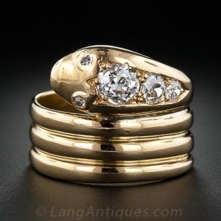 Vintage English Diamond Coiled Snake Ring