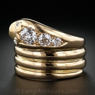 Vintage English Diamond Coiled Snake Ring
