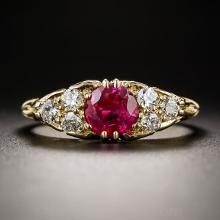 Vintage English Ruby and Diamond Ring 18K - 1