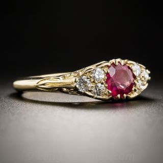 Vintage English No Heat Ruby and Diamond Ring 18K