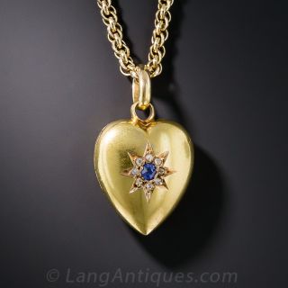 Vintage English Sapphire and Diamond Heart Locket