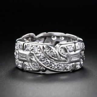 Vintage Fancy Wide Platinum Diamond Wedding Band