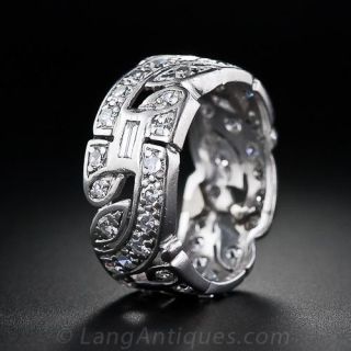 Vintage Fancy Wide Platinum Diamond Wedding Band