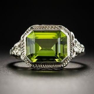Vintage Filigree Emerald-Cut Peridot Ring