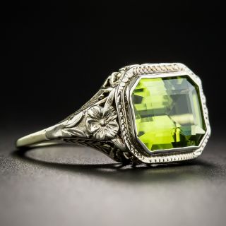Vintage Filigree Emerald-Cut Peridot Ring
