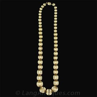 Vintage Fluted Gold Bead Necklace