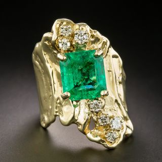 Vintage Free-form 3.75 Carat Emerald and Diamond Ring - GIA - 3