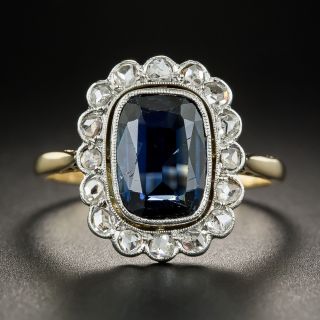 Vintage French Dark Blue No-Heat Sapphire and Diamond Ring  - 1