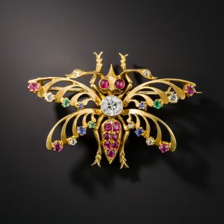 French Multi-Gemstone Bug Brooch - 1
