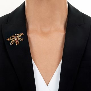 French Multi-Gemstone Bug Brooch