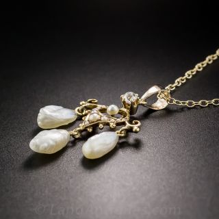 Vintage Freshwater Pearl and Diamond Chandelier Necklace 