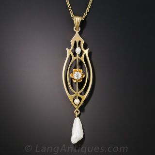Vintage Freshwater Pearl and Diamond Drop - 1