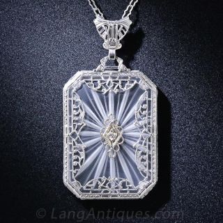 Vintage Frosted Crystal and Diamond Pendant Necklace