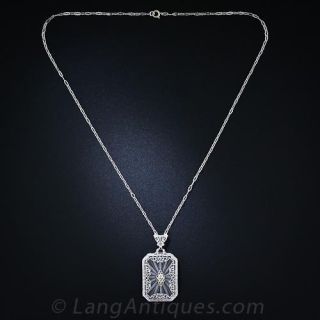 Vintage Frosted Crystal and Diamond Pendant Necklace