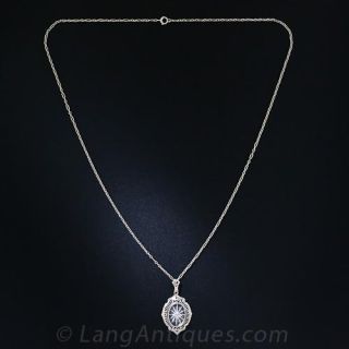 Vintage Frosted Crystal and Diamond Pendant Necklace 