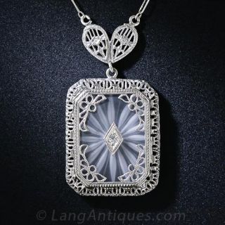Vintage Frosted Crystal and Diamond Pendant Necklace