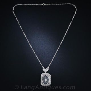 Vintage Frosted Crystal and Diamond Pendant Necklace