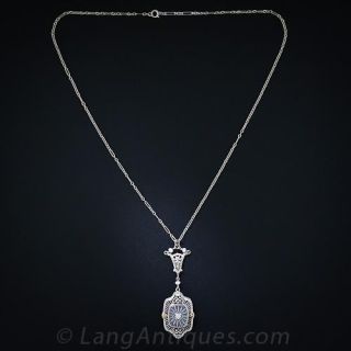 Vintage Frosted Crystal Filigree Lavalier
