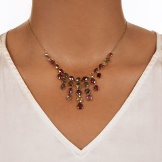 Vintage Garnet and Multicolor Zircon Fringe Necklace