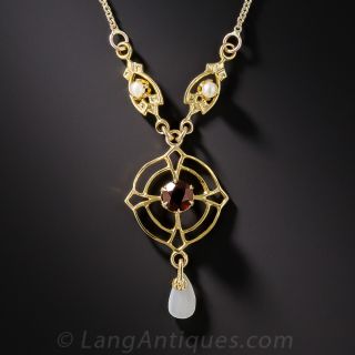 Vintage Garnet and Pearl Pendant
