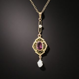 Vintage Garnet and Seed Pearl Drop - 1