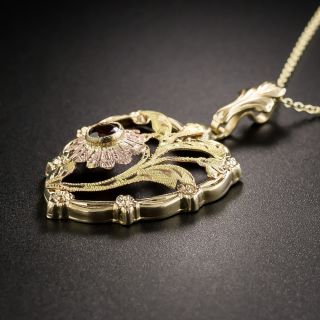 Vintage Garnet Heart and Flower Pendant 