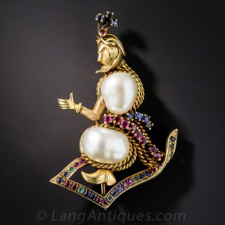 Vintage Genie on a Flying Carpet Pin