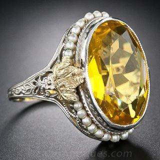 Vintage Glass and Simulated Seed Pearl Ring