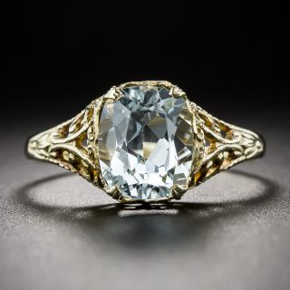 Vintage Gold and Aquamarine Filigree Ring