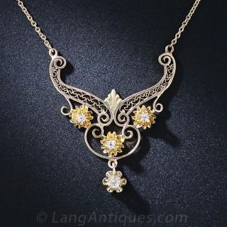 Vintage Gold and Diamond Filigree Necklace