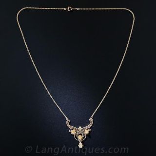 Vintage Gold and Diamond Filigree Necklace