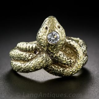 Vintage Gold and Diamond Snake Ring