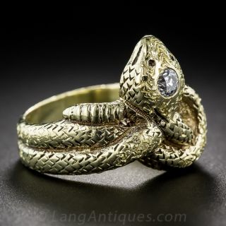 Vintage Gold and Diamond Snake Ring